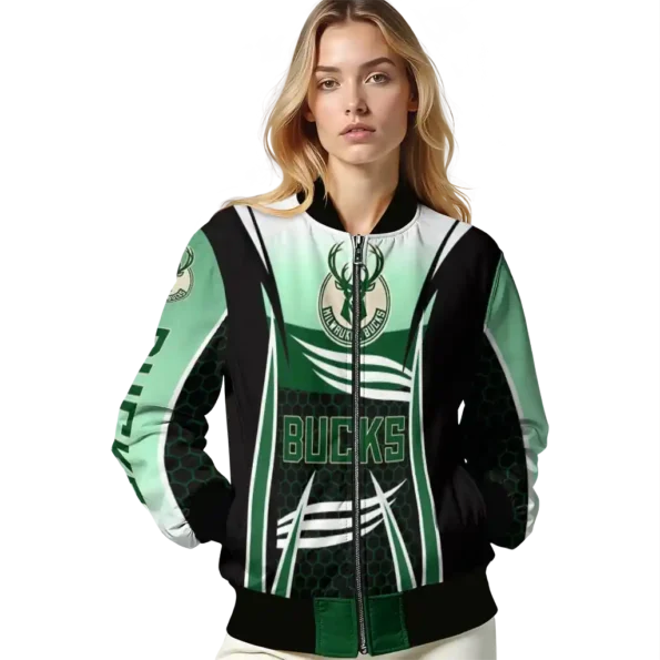 personalized milwaukee bucks mesh effect green black bomber jacket latest model
