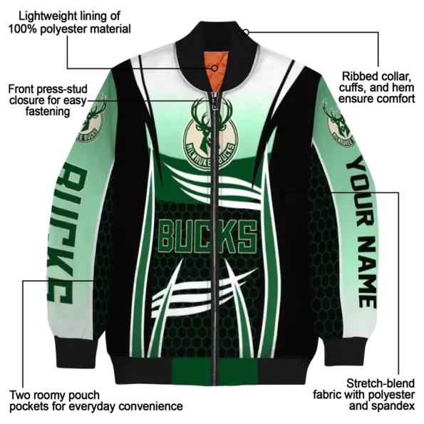 personalized milwaukee bucks mesh effect green black bomber jacket new arrival