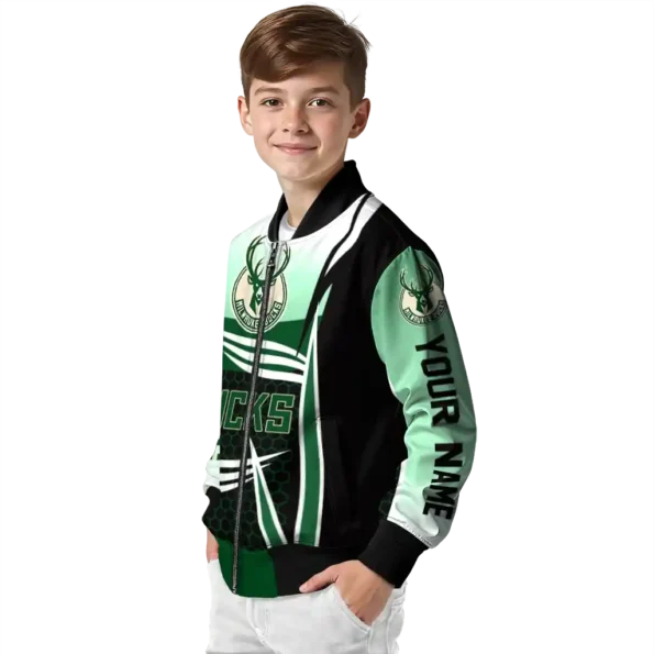 personalized milwaukee bucks mesh effect green black bomber jacket trendy