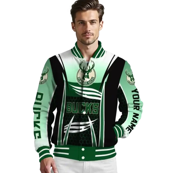 personalized milwaukee bucks mesh effect green black varsity jacket high quality.webp