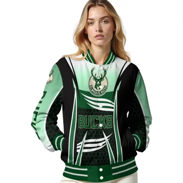 personalized milwaukee bucks mesh effect green black varsity jacket latest model.webp