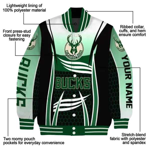personalized milwaukee bucks mesh effect green black varsity jacket new arrival.webp