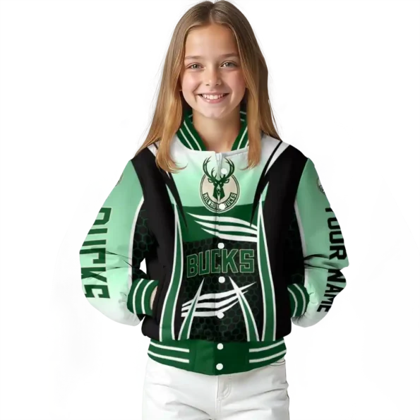 personalized milwaukee bucks mesh effect green black varsity jacket top rated.webp