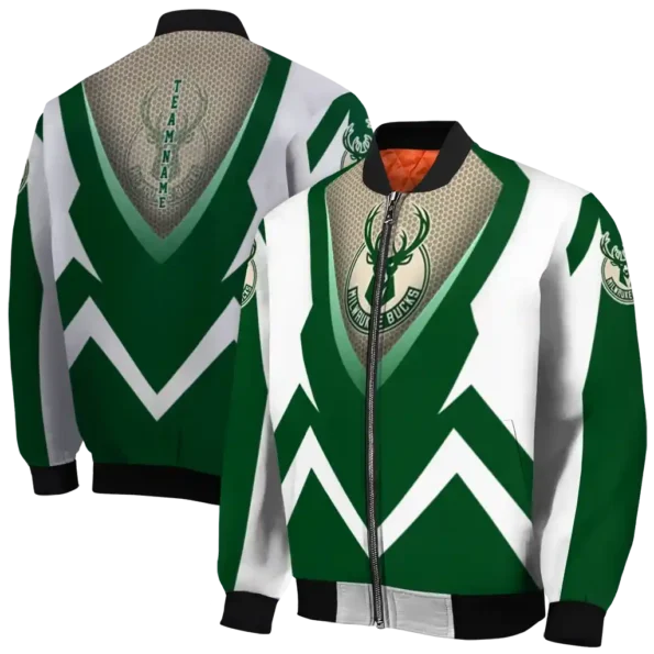 personalized milwaukee bucks v stripes green white bomber jacket fashion forward