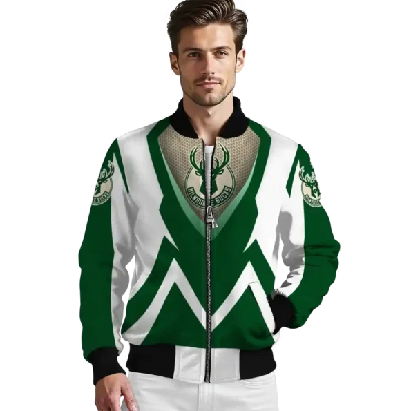 personalized milwaukee bucks v stripes green white bomber jacket high quality