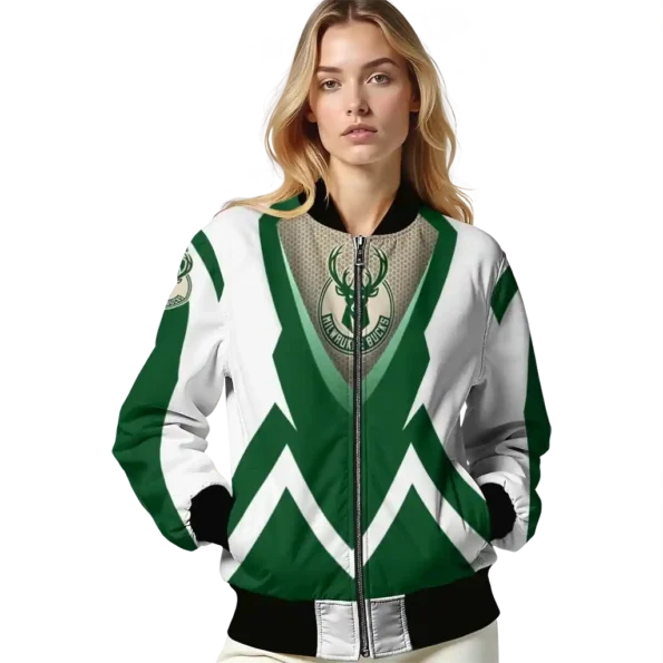 personalized milwaukee bucks v stripes green white bomber jacket latest model