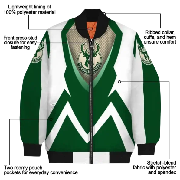 personalized milwaukee bucks v stripes green white bomber jacket new arrival
