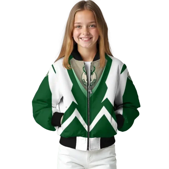 personalized milwaukee bucks v stripes green white bomber jacket top rated