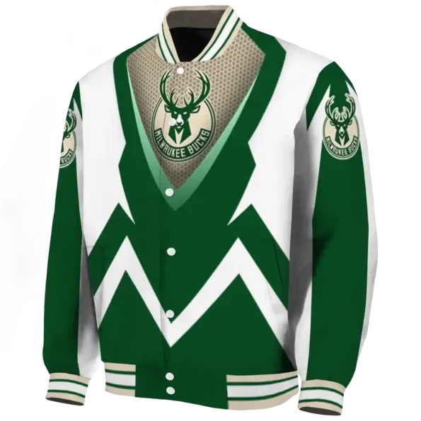 personalized milwaukee bucks v stripes green white varsity jacket best selling.webp