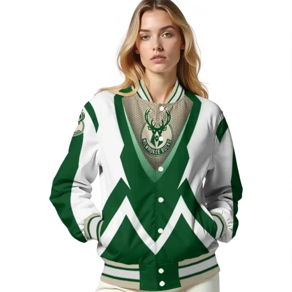 personalized milwaukee bucks v stripes green white varsity jacket latest model.webp