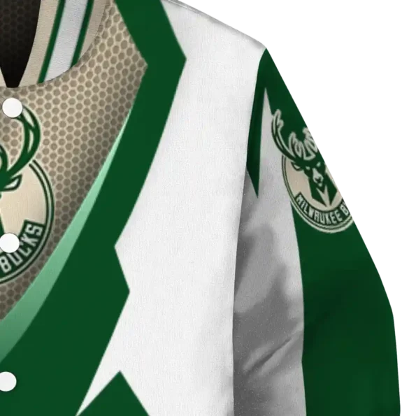 personalized milwaukee bucks v stripes green white varsity jacket premium grade.webp