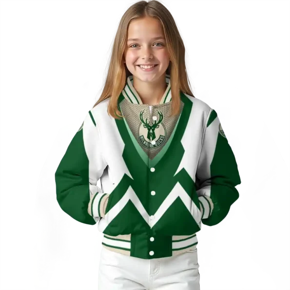 personalized milwaukee bucks v stripes green white varsity jacket top rated.webp