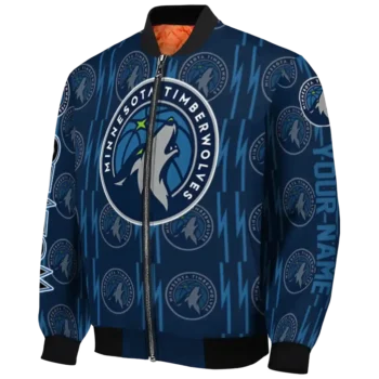 personalized minnesota timberwolves bolt stripe midnight blue bomber jacket best selling
