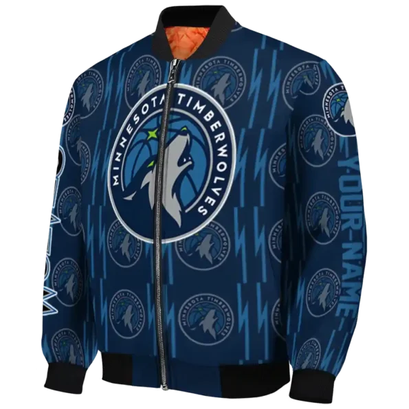 personalized minnesota timberwolves bolt stripe midnight blue bomber jacket best selling