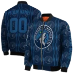 personalized minnesota timberwolves bolt stripe midnight blue bomber jacket best selling