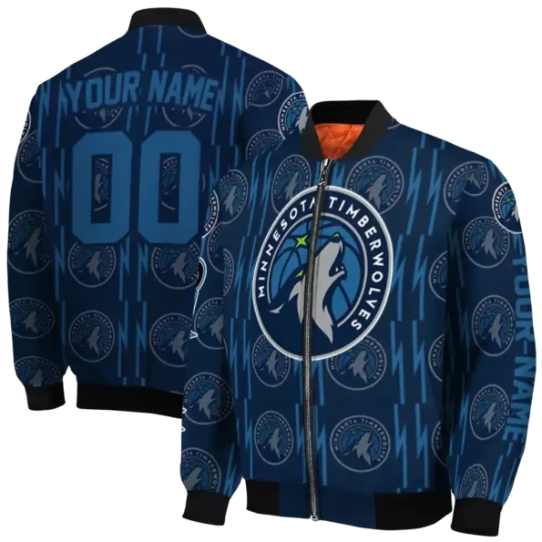 personalized minnesota timberwolves bolt stripe midnight blue bomber jacket fashion forward