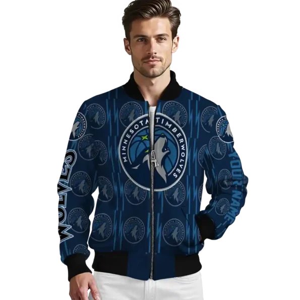 personalized minnesota timberwolves bolt stripe midnight blue bomber jacket high quality