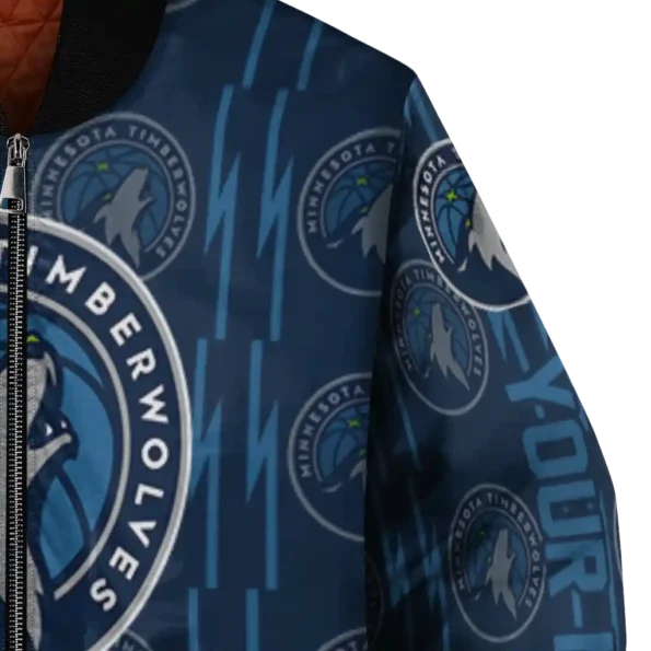 personalized minnesota timberwolves bolt stripe midnight blue bomber jacket premium grade