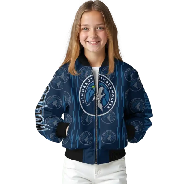personalized minnesota timberwolves bolt stripe midnight blue bomber jacket top rated