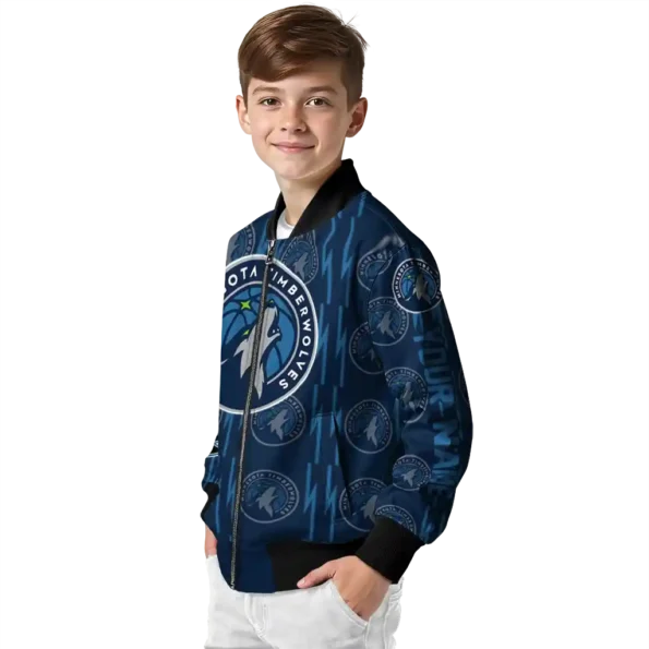 personalized minnesota timberwolves bolt stripe midnight blue bomber jacket trendy