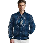 personalized minnesota timberwolves bolt stripe midnight blue varsity jacket best selling.webp