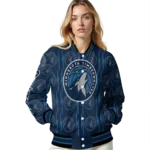 personalized minnesota timberwolves bolt stripe midnight blue varsity jacket best selling.webp