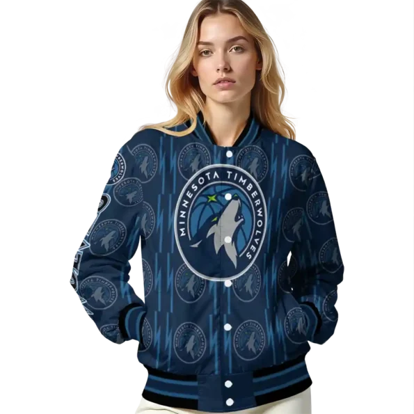 personalized minnesota timberwolves bolt stripe midnight blue varsity jacket latest model.webp