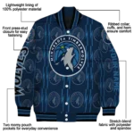 personalized minnesota timberwolves bolt stripe midnight blue varsity jacket best selling.webp