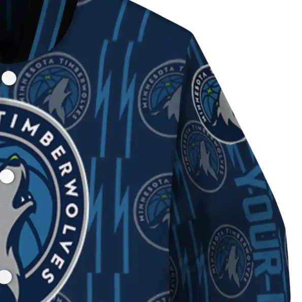 personalized minnesota timberwolves bolt stripe midnight blue varsity jacket premium grade.webp