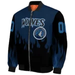personalized minnesota timberwolves flame border midnight blue black bomber jacket best selling