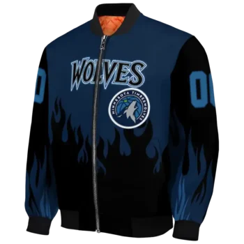 personalized minnesota timberwolves flame border midnight blue black bomber jacket best selling