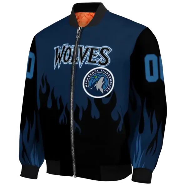 personalized minnesota timberwolves flame border midnight blue black bomber jacket best selling