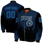 personalized minnesota timberwolves flame border midnight blue black bomber jacket best selling