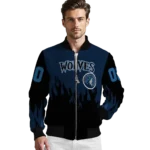 personalized minnesota timberwolves flame border midnight blue black bomber jacket best selling