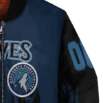 personalized minnesota timberwolves flame border midnight blue black bomber jacket best selling