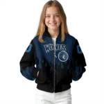 personalized minnesota timberwolves flame border midnight blue black bomber jacket best selling