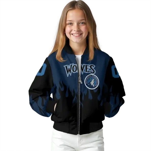 personalized minnesota timberwolves flame border midnight blue black bomber jacket top rated