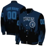 personalized minnesota timberwolves flame border midnight blue black varsity jacket best selling.webp