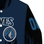 personalized minnesota timberwolves flame border midnight blue black varsity jacket best selling.webp