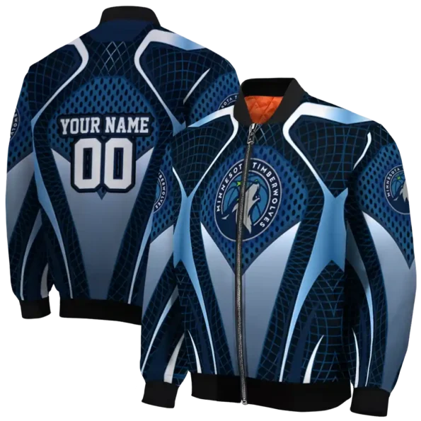 personalized minnesota timberwolves mesh chest black bomber jacket fashion forward