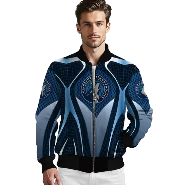 personalized minnesota timberwolves mesh chest black bomber jacket high quality