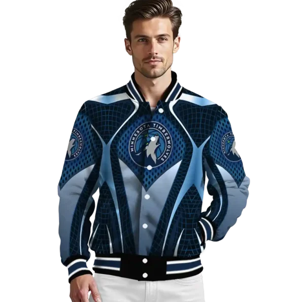 personalized minnesota timberwolves mesh chest black varsity jacket high quality.webp