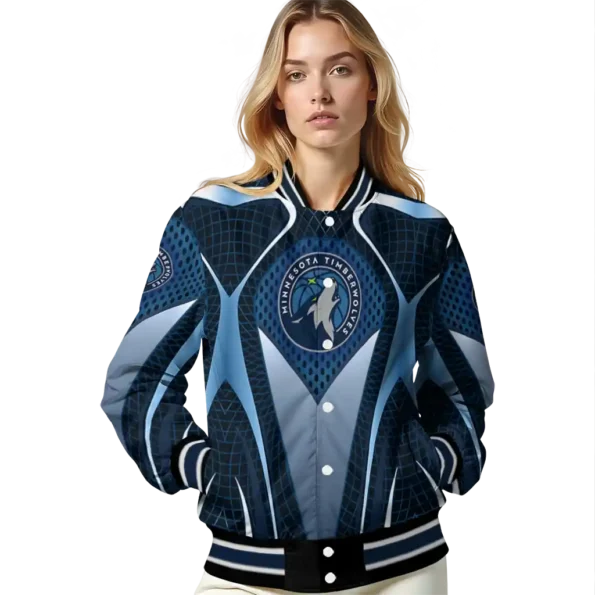 personalized minnesota timberwolves mesh chest black varsity jacket latest model.webp
