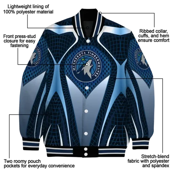 personalized minnesota timberwolves mesh chest black varsity jacket new arrival.webp