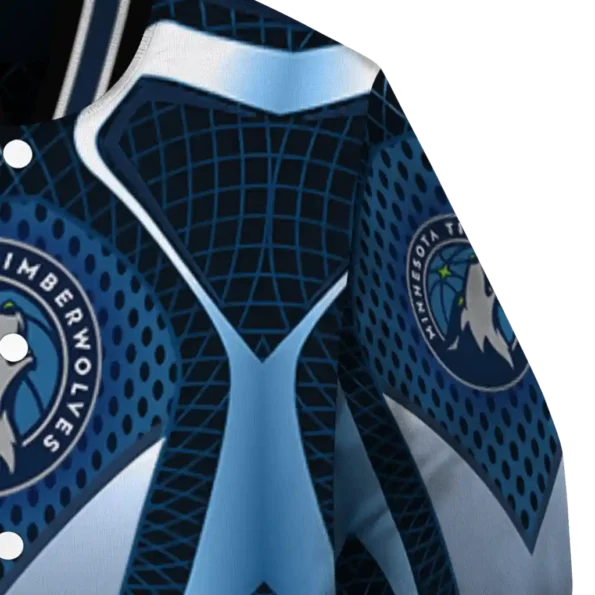 personalized minnesota timberwolves mesh chest black varsity jacket premium grade.webp