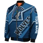 personalized minnesota timberwolves star burst midnight blue bomber jacket best selling