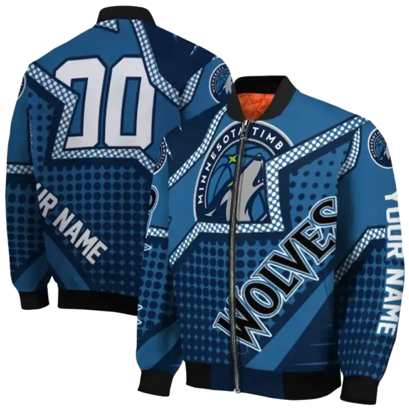 personalized minnesota timberwolves star burst midnight blue bomber jacket fashion forward
