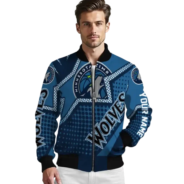 personalized minnesota timberwolves star burst midnight blue bomber jacket high quality
