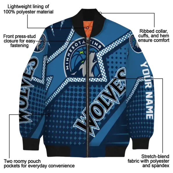 personalized minnesota timberwolves star burst midnight blue bomber jacket new arrival