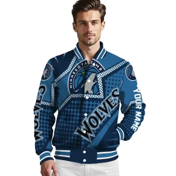 personalized minnesota timberwolves star burst midnight blue varsity jacket high quality.webp